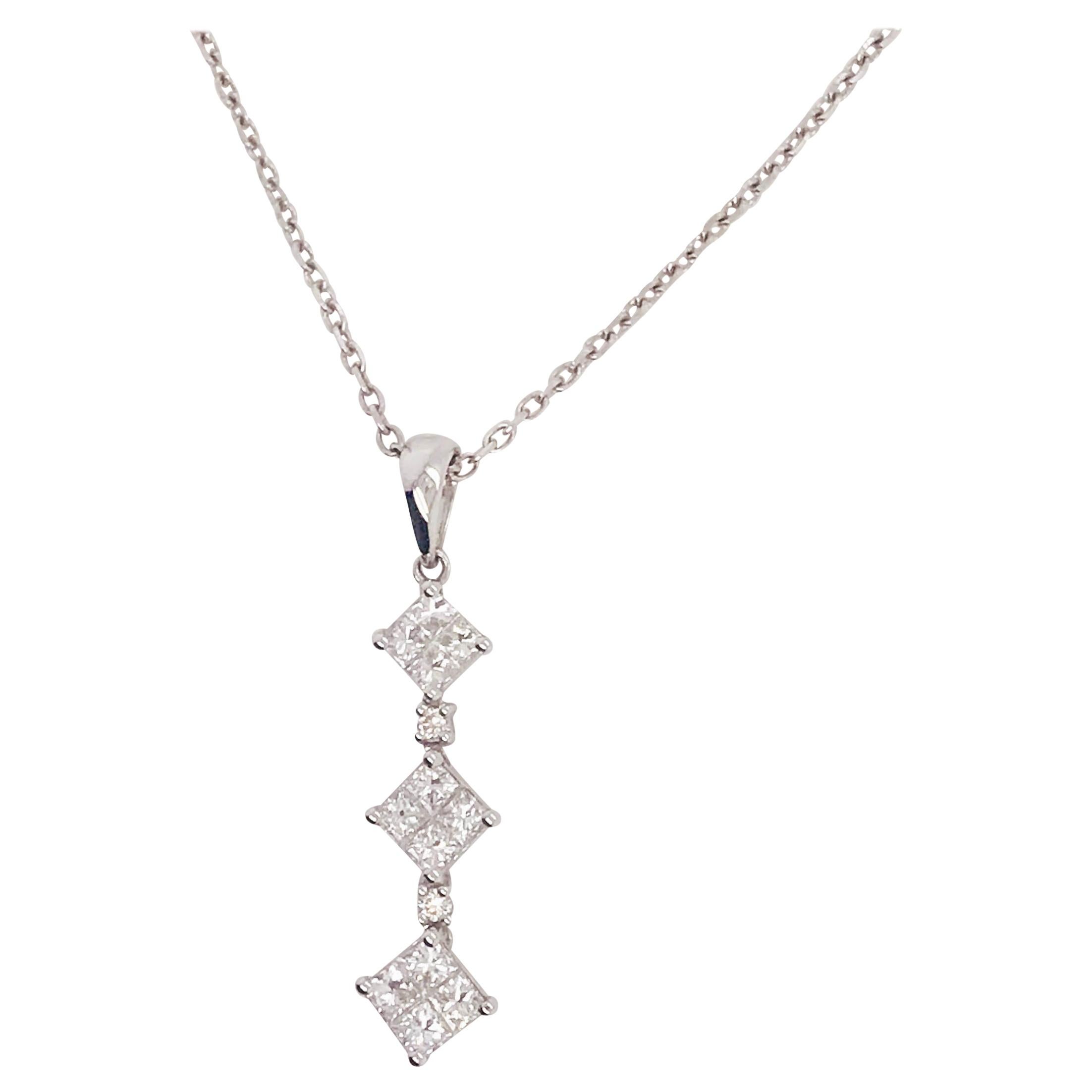 Diamant-Tropfen-Halskette, 0,75 Karat '3/4 Karat' Prinzessinnenschliff, 18 Karat Weißgold