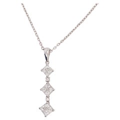 Diamond Drop Necklace, 0.75 Carat '3/4 Carat' Princess cut, 18 Karat White Gold