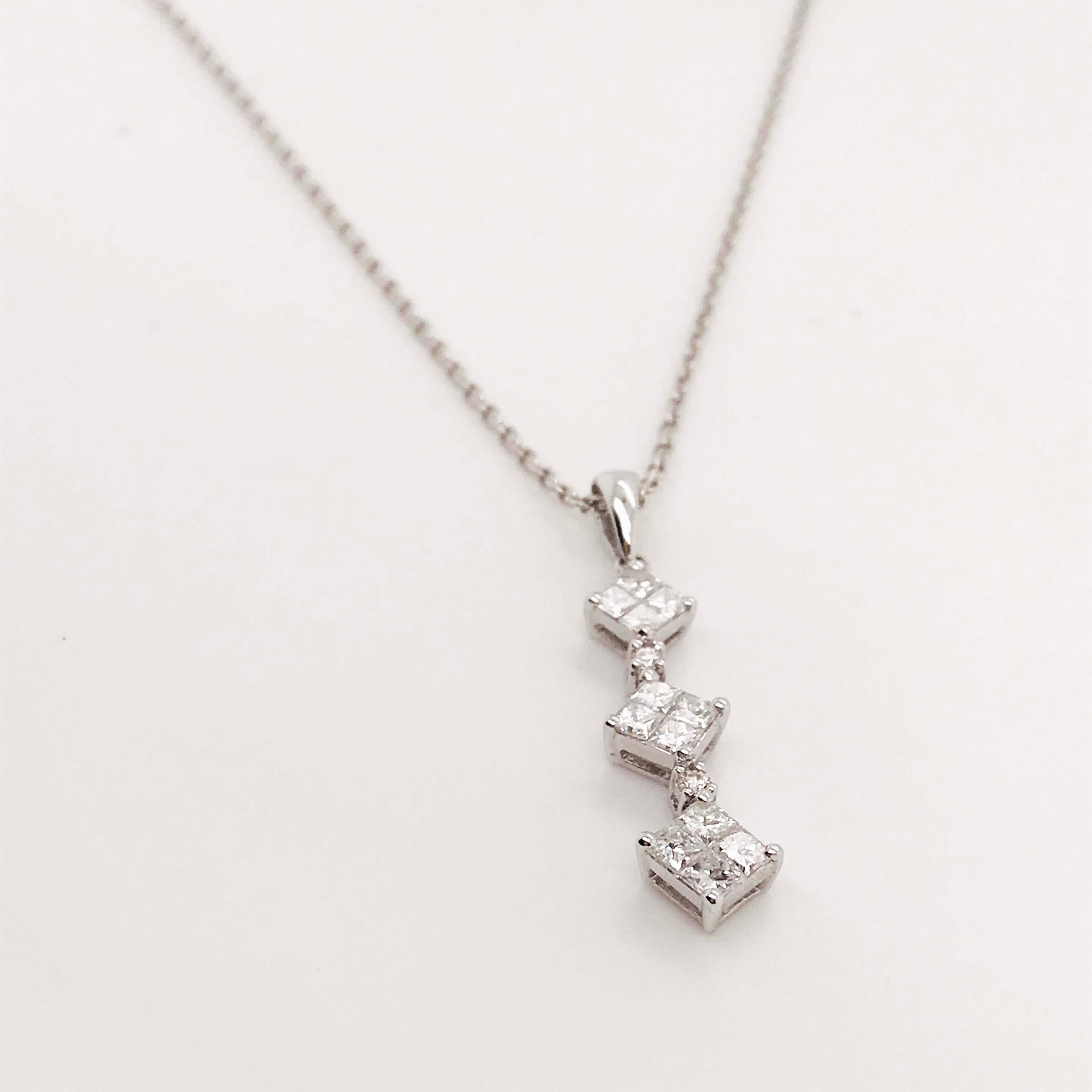 Diamant-Tropfen-Halskette, 0,75 Karat '3/4 Karat' Prinzessinnenschliff, 18 Karat Weißgold im Zustand „Neu“ in Austin, TX