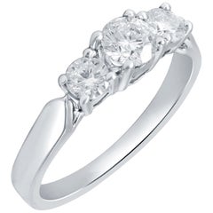 Antique 0.75 Carat 3-Stone Certified Diamond Ring 18 Karat White Gold