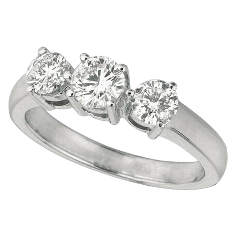 For Sale:  0.75 Carat 3 Stone Natural Diamond Ring G SI 14K White Gold