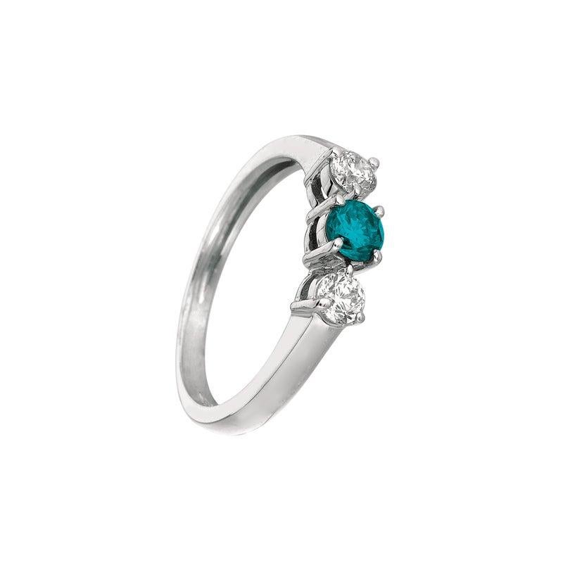 For Sale:  0.75 Carat 3 Stone Natural White and Blue Diamond Ring G SI 14 Karat White Gold 2