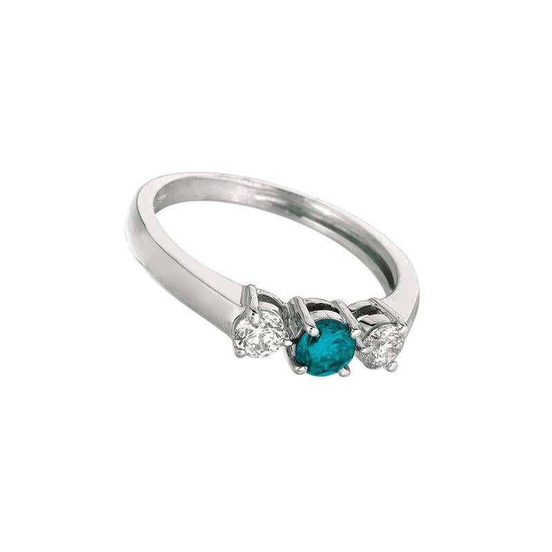 For Sale:  0.75 Carat 3 Stone Natural White and Blue Diamond Ring G SI 14 Karat White Gold 3