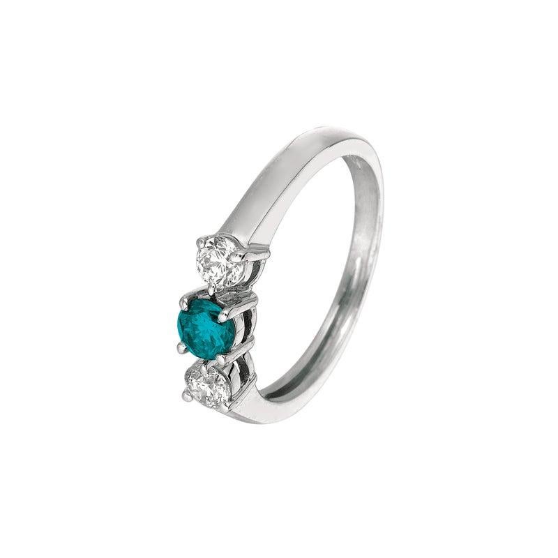 For Sale:  0.75 Carat 3 Stone Natural White and Blue Diamond Ring G SI 14 Karat White Gold 4