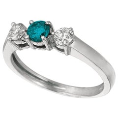 0,75 Quilates 3 Piedras Anillo Diamante Blanco y Azul Natural G SI Oro Blanco 14 Kilates