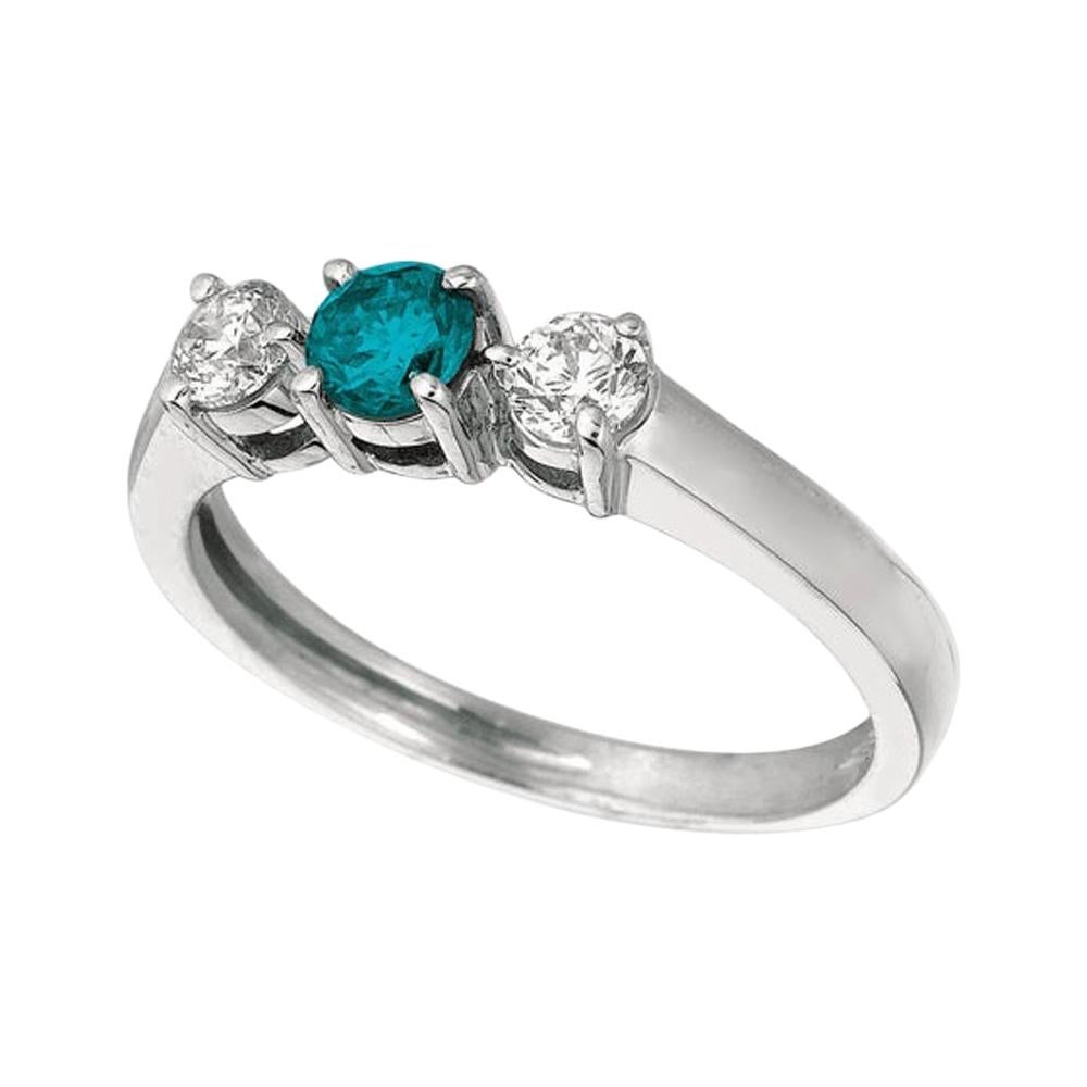 For Sale:  0.75 Carat 3 Stone Natural White and Blue Diamond Ring G SI 14 Karat White Gold
