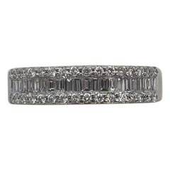0.75 Carat Baguette and Round Brilliant Diamond Triple-Row Band 18K White Gold