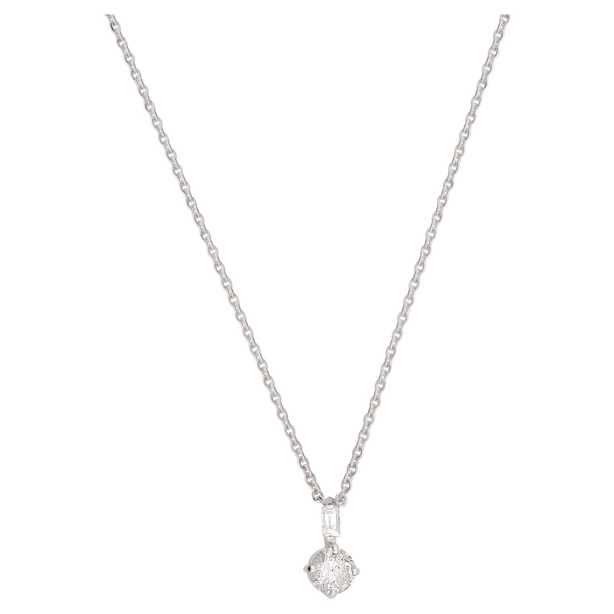0.75 Carat Baguette Diamond Charm Pendant Necklace Solid 14k White Gold Jewelry