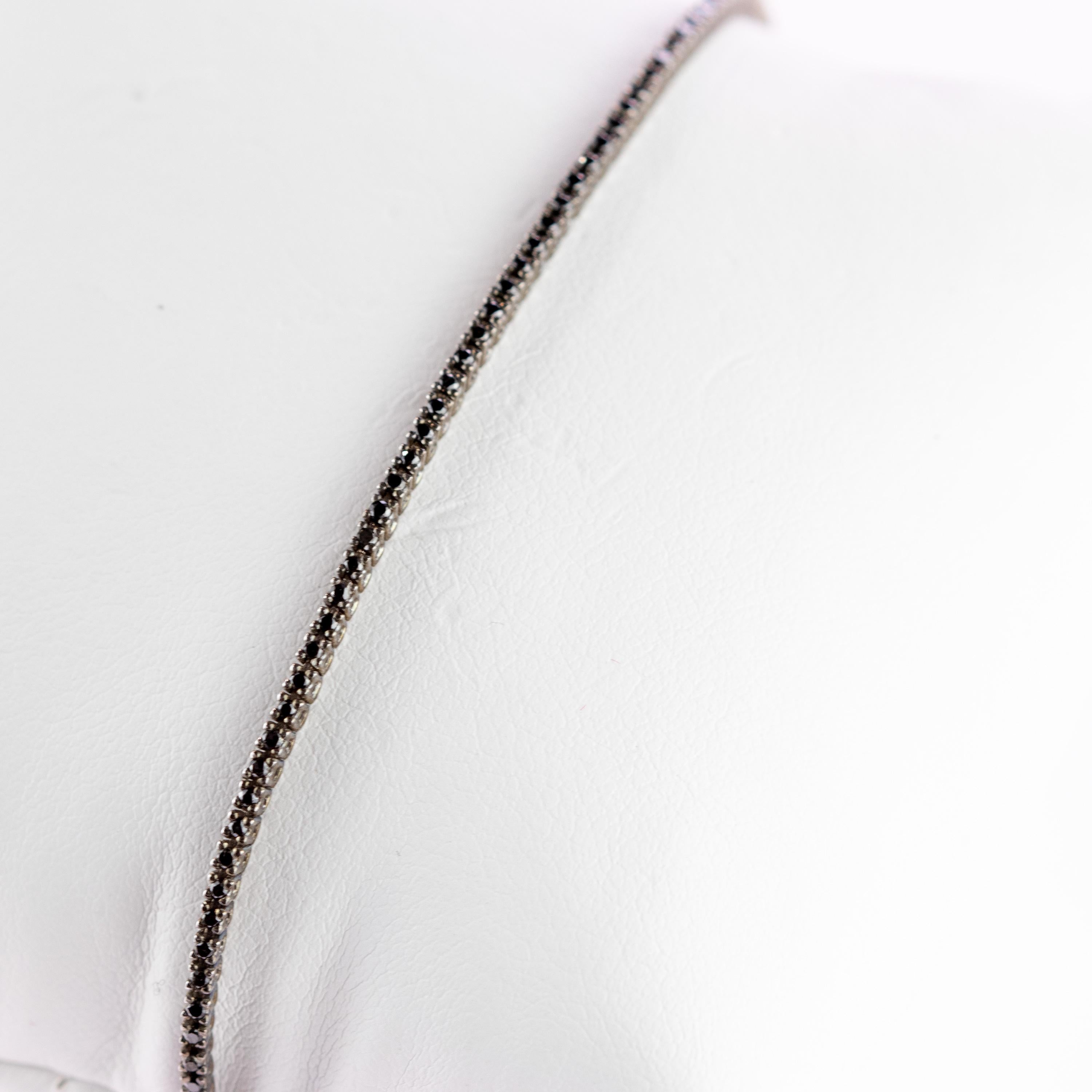 Brilliant Cut  0.75 Carat Black Diamond Brilliant 18 Karat White Gold Woven Tennis Bracelet For Sale