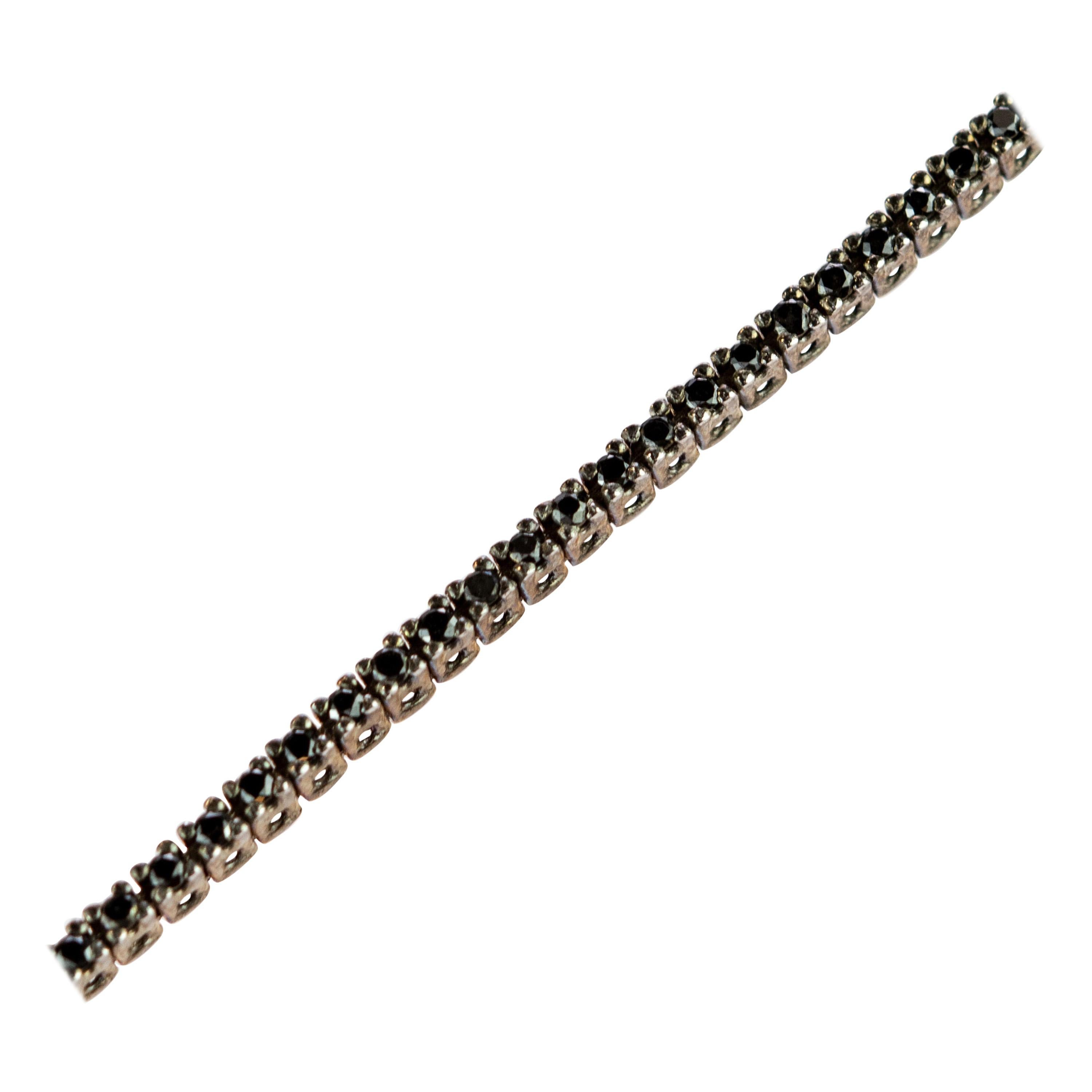 Pulsera de tenis tejida de oro blanco de 18 quilates con diamante negro brillante de 0,75 quilates en venta