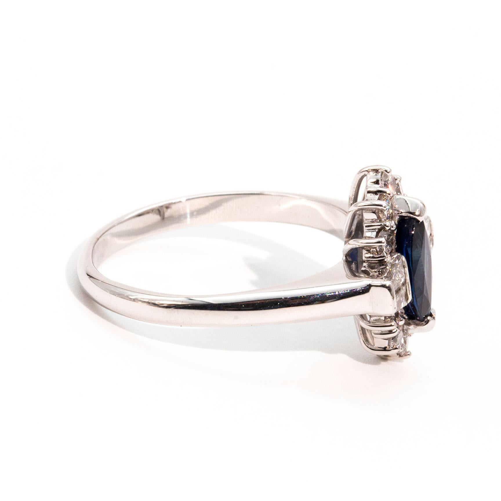 Contemporary 0.75 Carat Blue Marquise Sapphire and Diamond 18 Carat White Gold Ring
