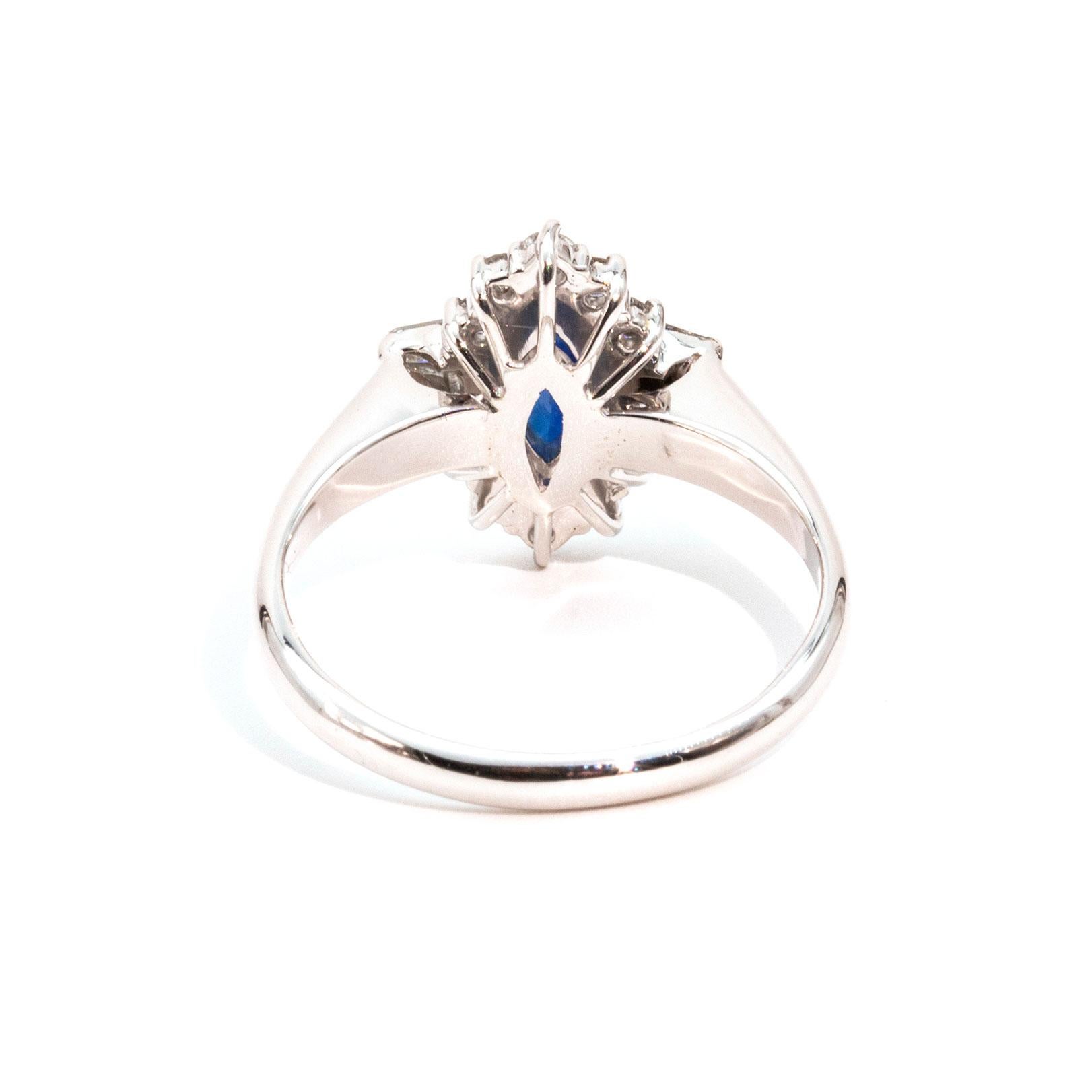 Women's 0.75 Carat Blue Marquise Sapphire and Diamond 18 Carat White Gold Ring