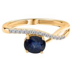 0,75 Karat Blauer Saphir Edelstein 0,10 Ct SI/H Diamant Ring 14 Karat Gelbgold