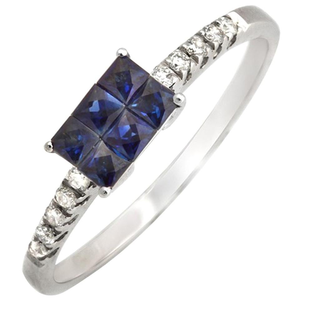 0.75 Carat Blue Sapphires & 0.12 Carat Diamonds 18 Karat Gold Wedding Band Ring
