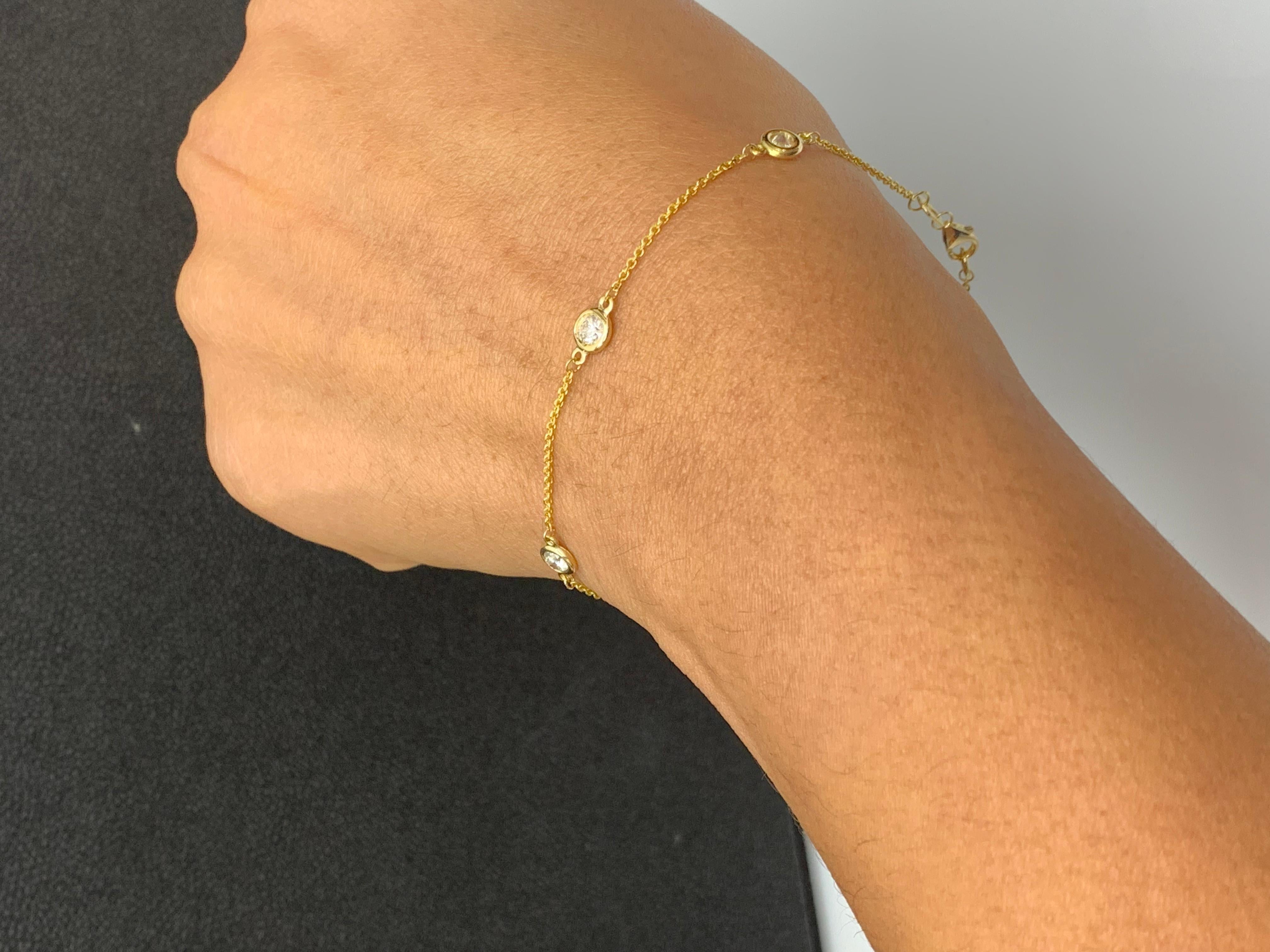 0.75 Carat Brilliant Cut Diamond by the Yard Bracelet in 14K Yellow Gold For Sale 2