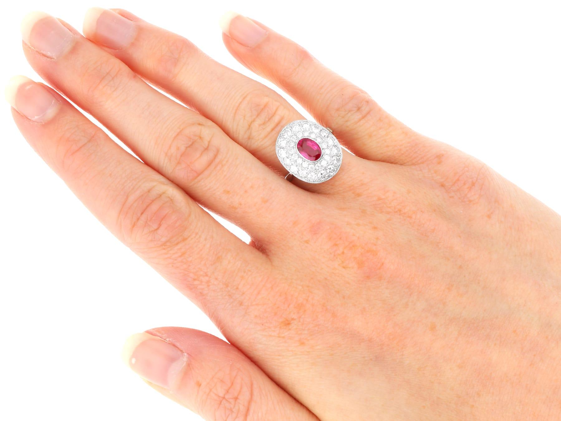0.75 Carat Burmese Ruby 1.38 Carat Diamond 18k White Gold Halo Ring Circa 1940 For Sale 5