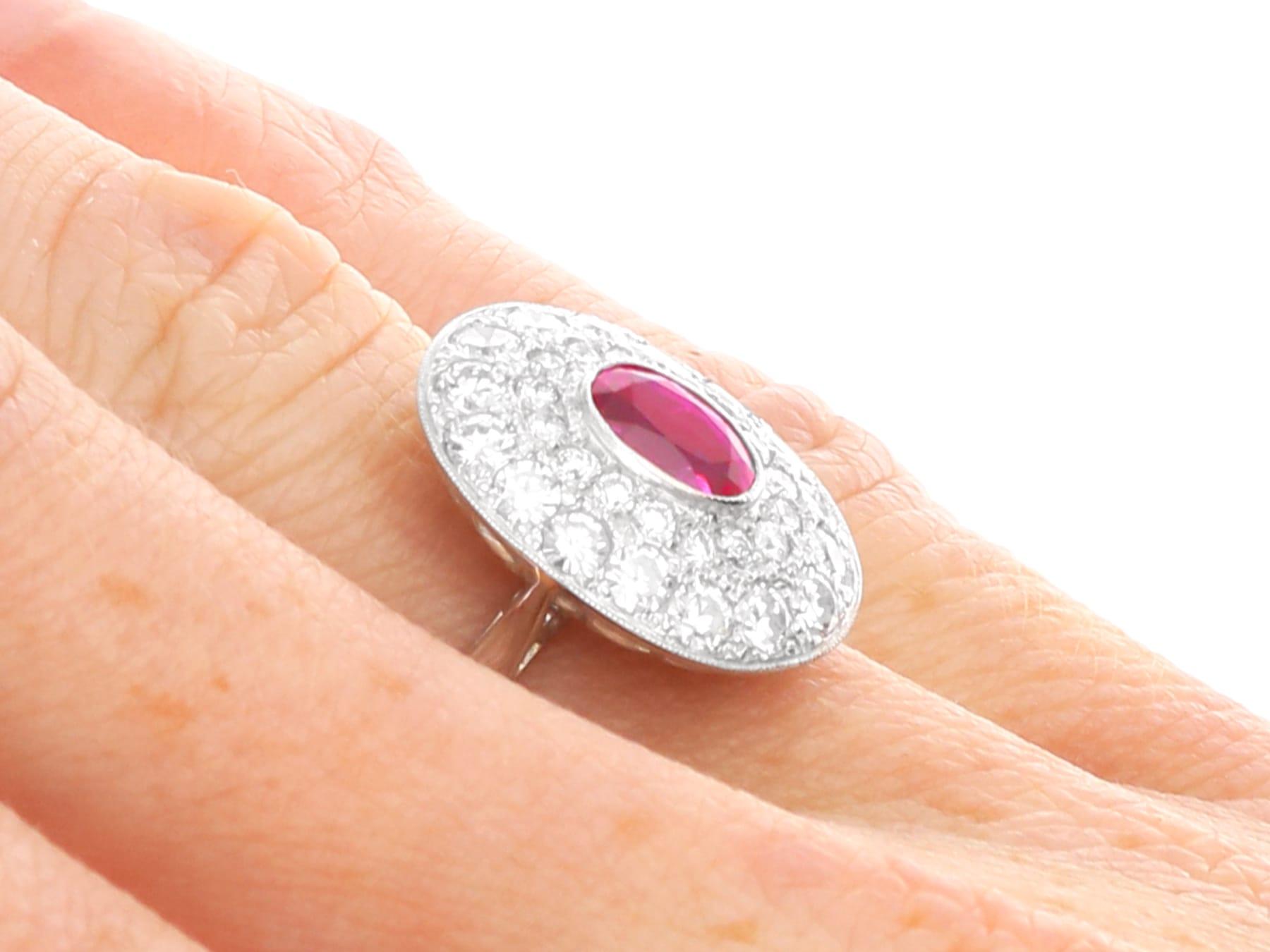 0.75 Carat Burmese Ruby 1.38 Carat Diamond 18k White Gold Halo Ring Circa 1940 For Sale 6