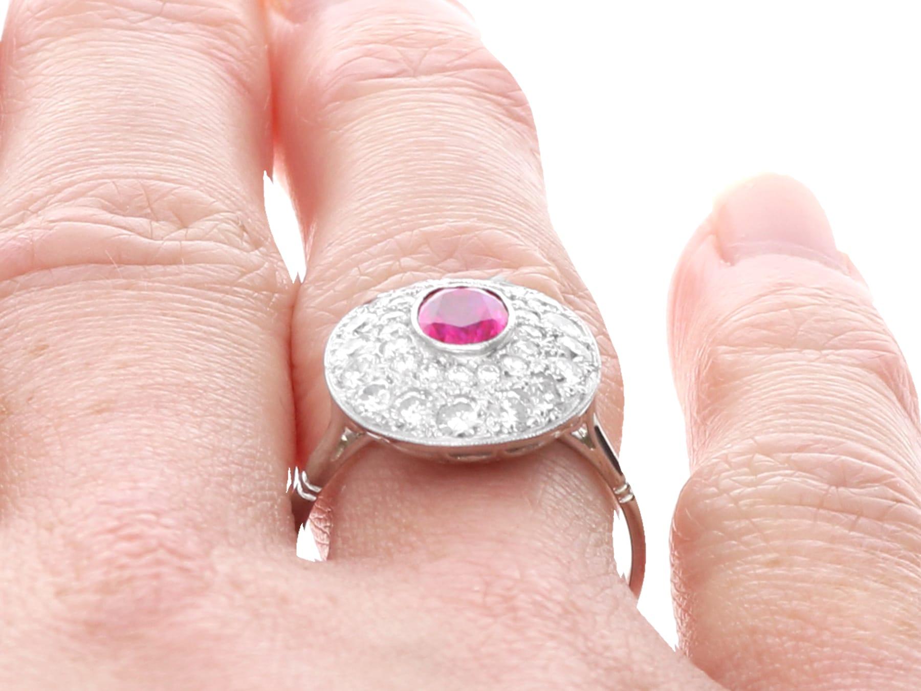0.75 Carat Burmese Ruby 1.38 Carat Diamond 18k White Gold Halo Ring Circa 1940 For Sale 7
