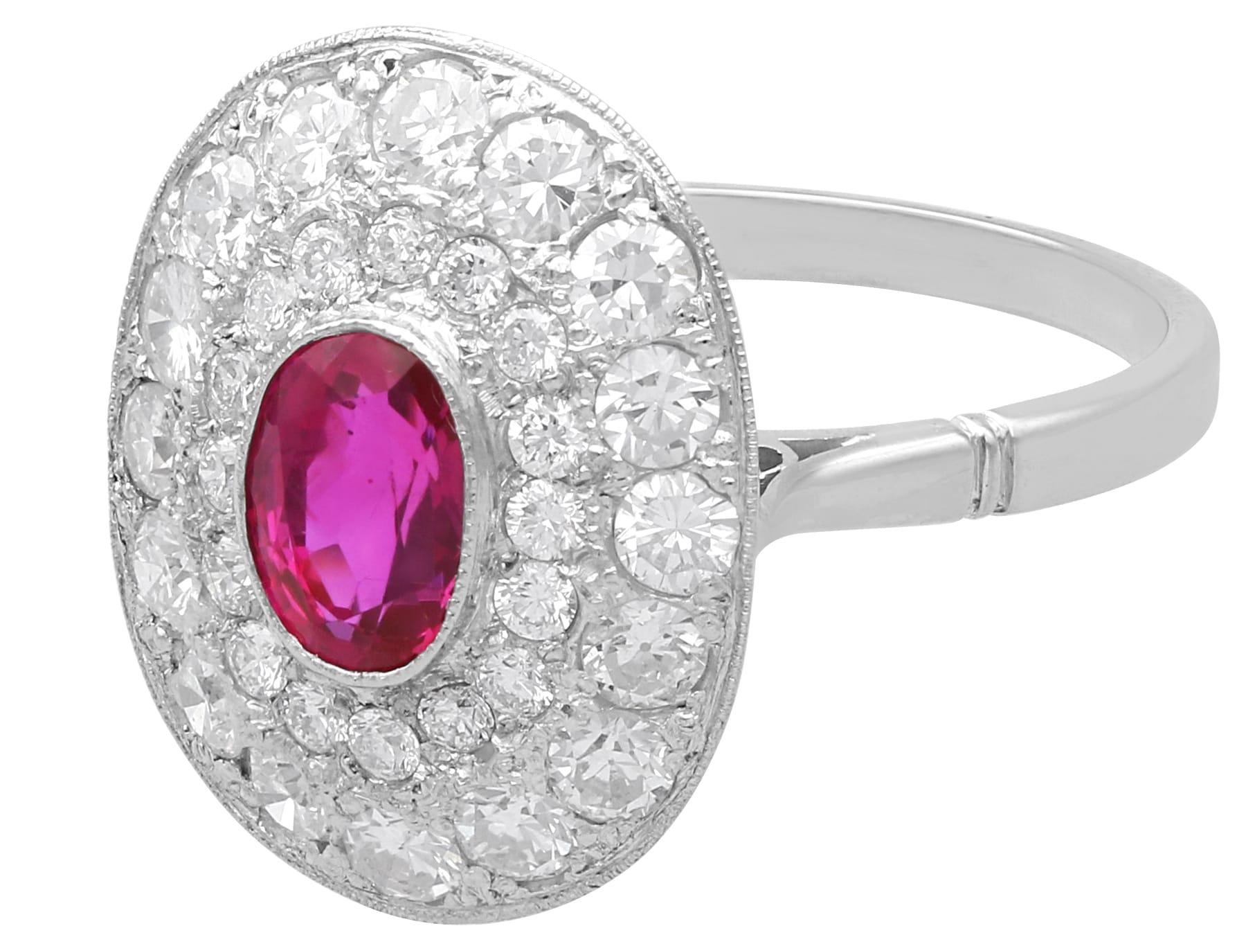 0.75 Carat Burmese Ruby 1.38 Carat Diamond 18k White Gold Halo Ring Circa 1940 For Sale 1
