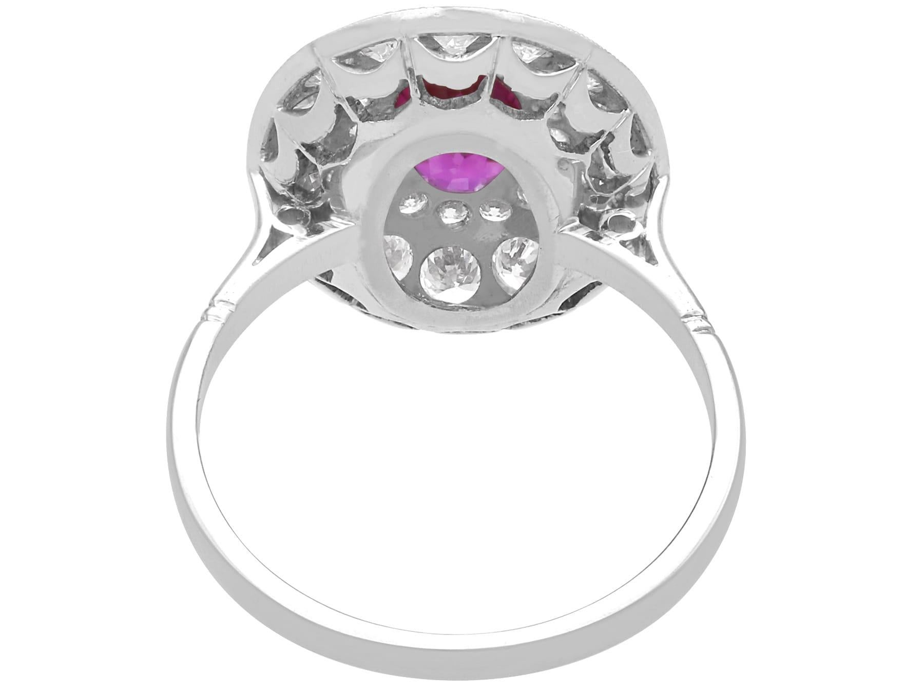 0.75 Carat Burmese Ruby 1.38 Carat Diamond 18k White Gold Halo Ring Circa 1940 For Sale 2