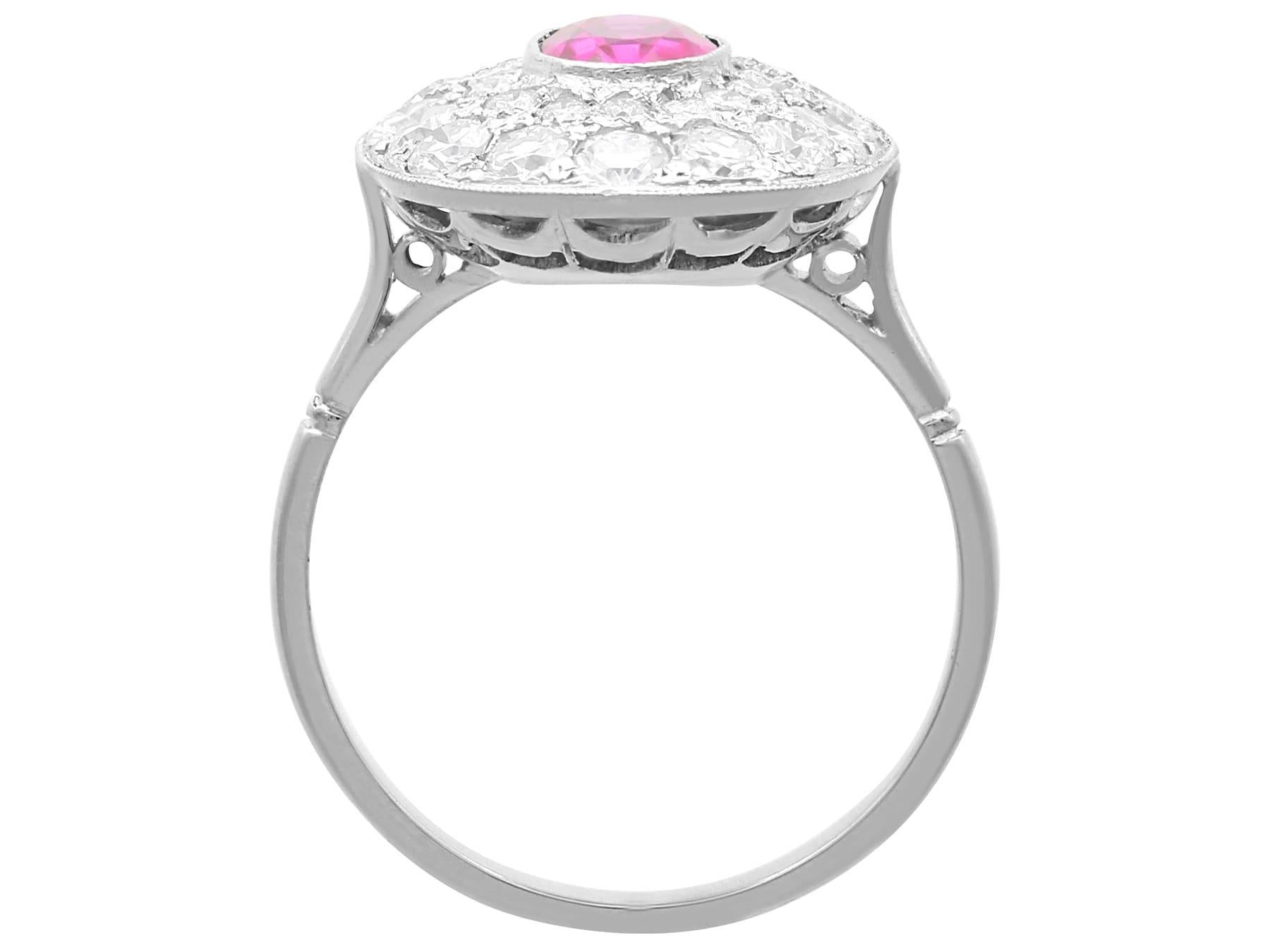 0.75 Carat Burmese Ruby 1.38 Carat Diamond 18k White Gold Halo Ring Circa 1940 For Sale 3