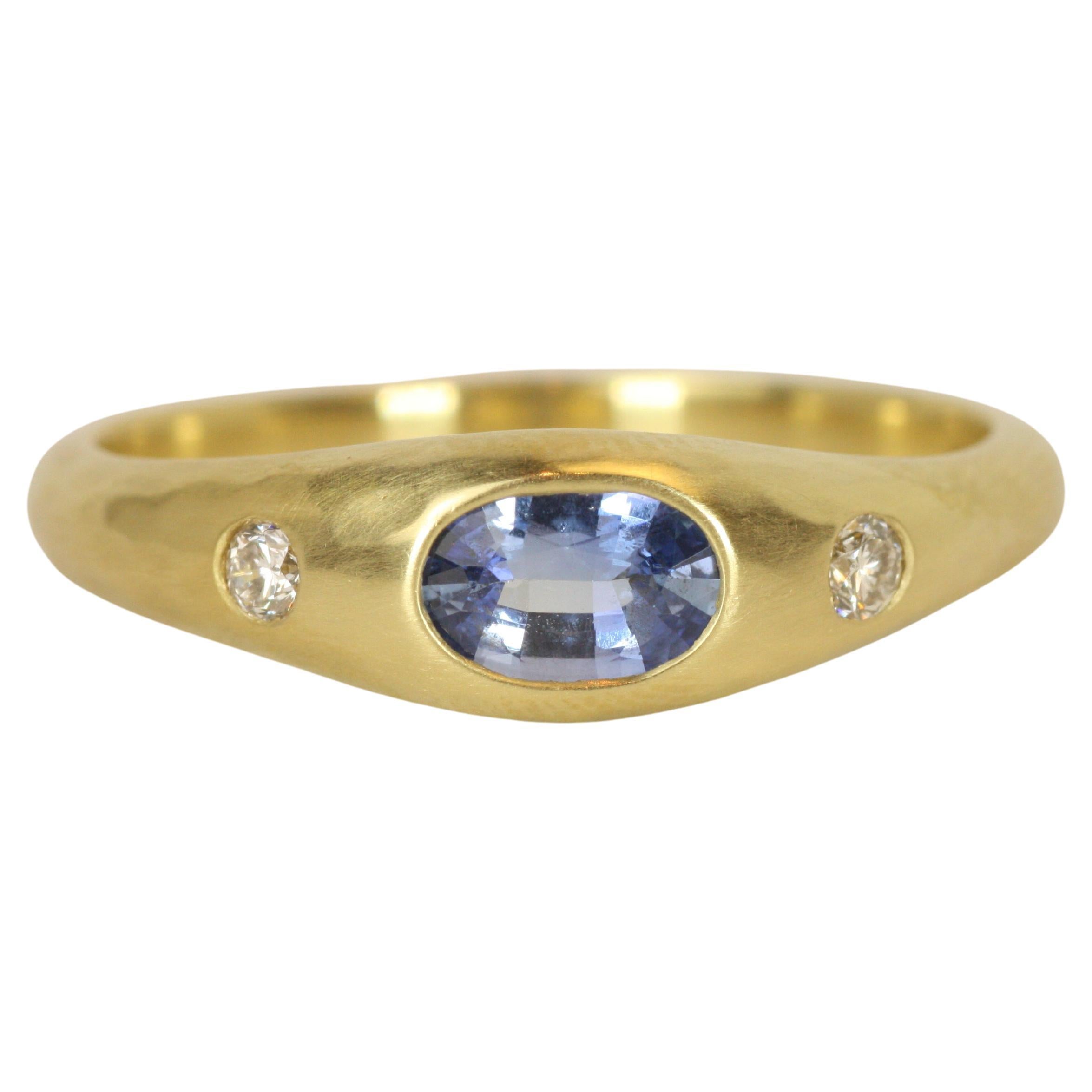 0.75 Carat Ceylon Blue Sapphire & Diamond Gypsy Ring in 20K California Gold