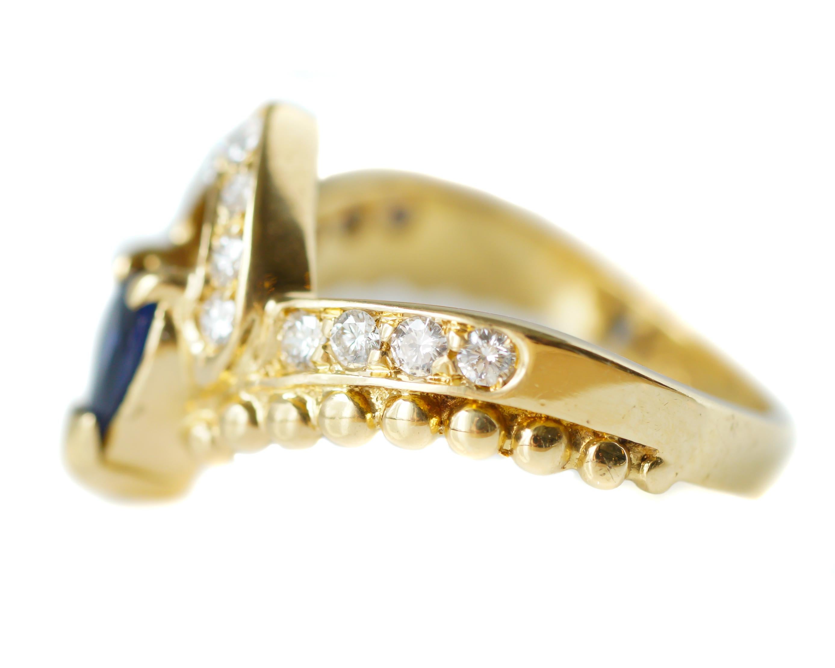 Retro 0.75 Carat Diamond and Sapphire 18 Karat Yellow Gold Ring