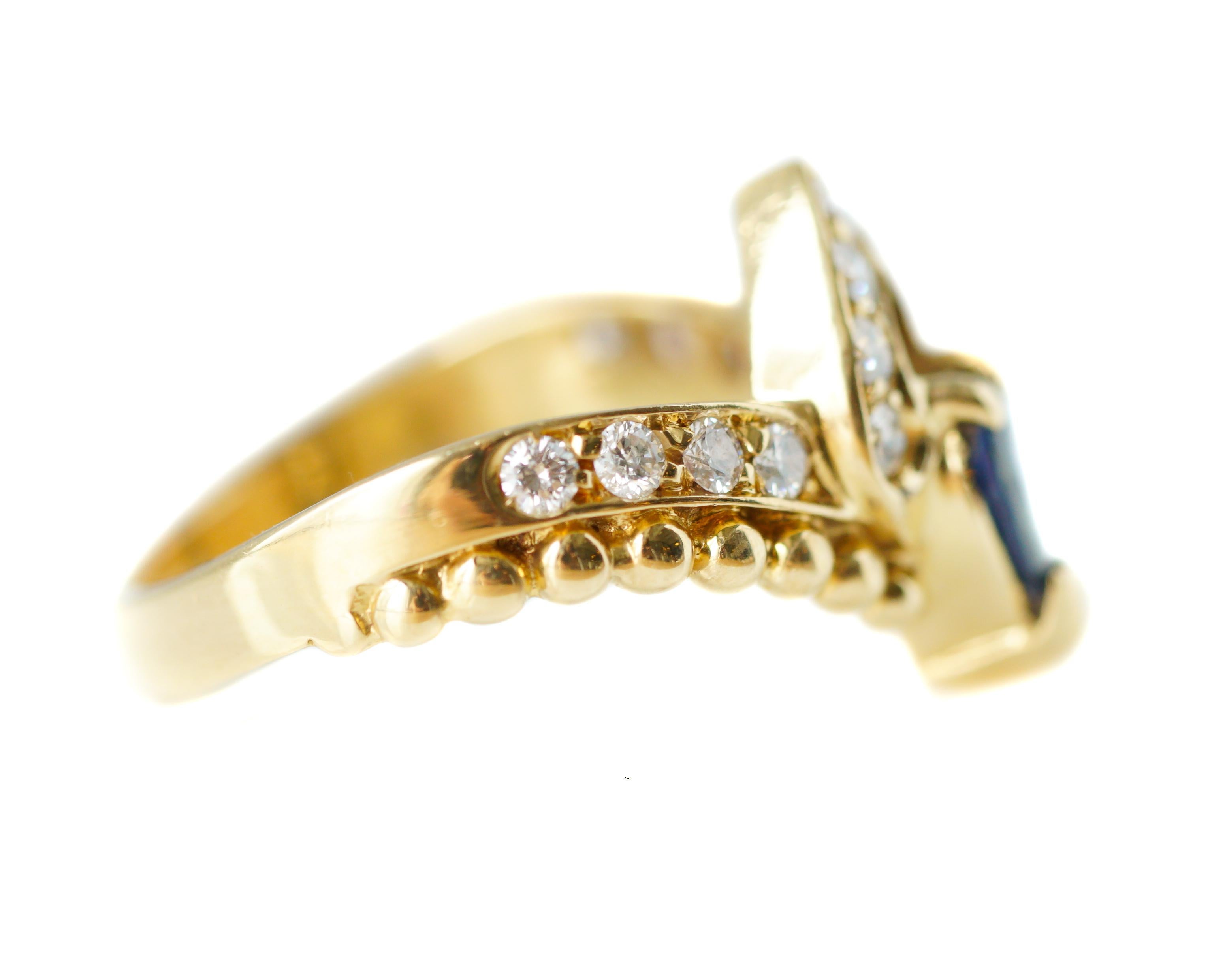 Women's 0.75 Carat Diamond and Sapphire 18 Karat Yellow Gold Ring