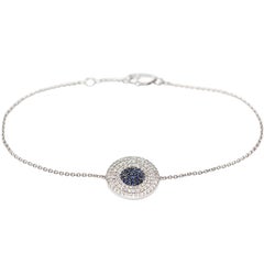 Bracelet moderne en or blanc 18 carats avec diamants de 0,75 carat et saphirs sertis en pavé