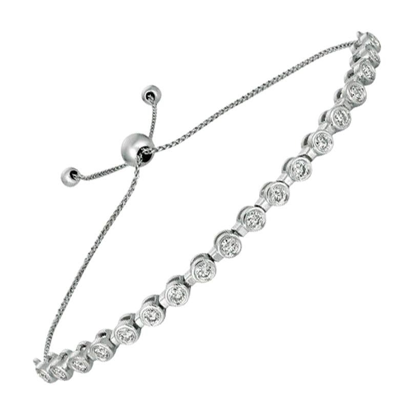 0.75 Carat Diamond Bolo Bezel Set Bracelet G SI 14k White Gold Adjustable For Sale