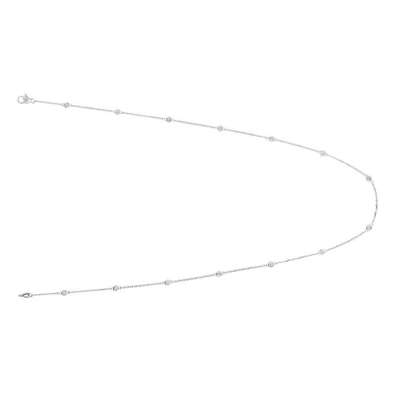 0.75 Carat Diamond by the Yard Necklace G SI 14K White Gold 14 stones 18 inches

100% Natural Diamonds, Not Enhanced in any way Round Cut Diamond by the Yard Necklace
0.75CT
G-H
SI
14K White Gold, Bezel style
18 inches in length
14 stones, 5