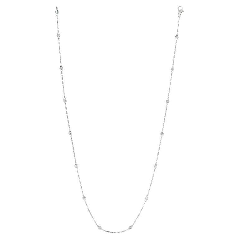 Collier au mètre en or blanc 14 carats avec 14 pierres et diamants de 0,75 carat G SI