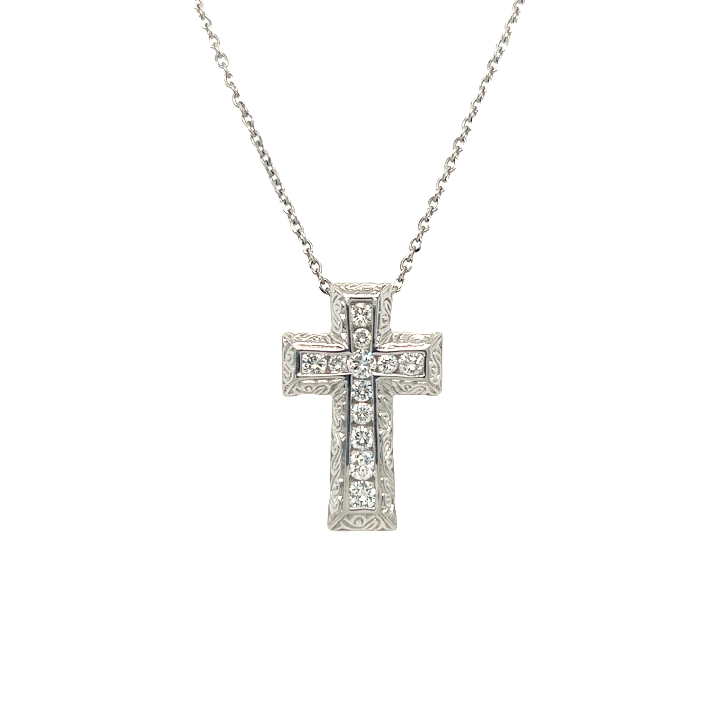 Women's or Men's Diamond Cross Pendant Necklace 14K White Gold For Sale