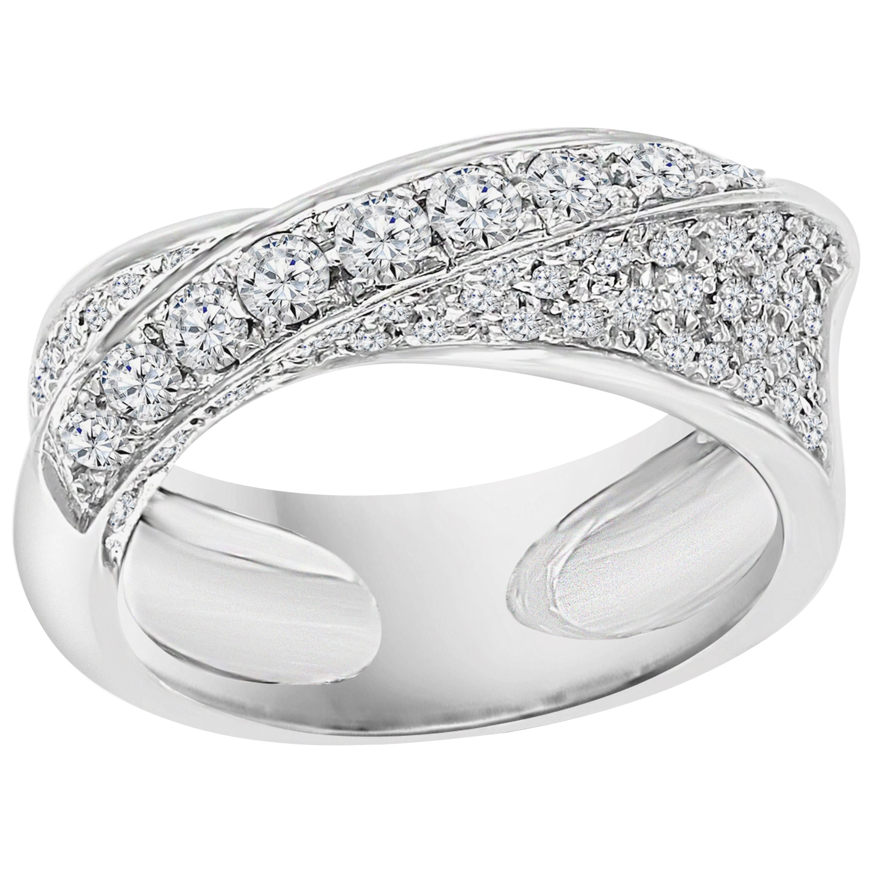 0.75 Carat Diamond Engagement Band 18 Karat Gold Ring by Designer Salvini For Sale