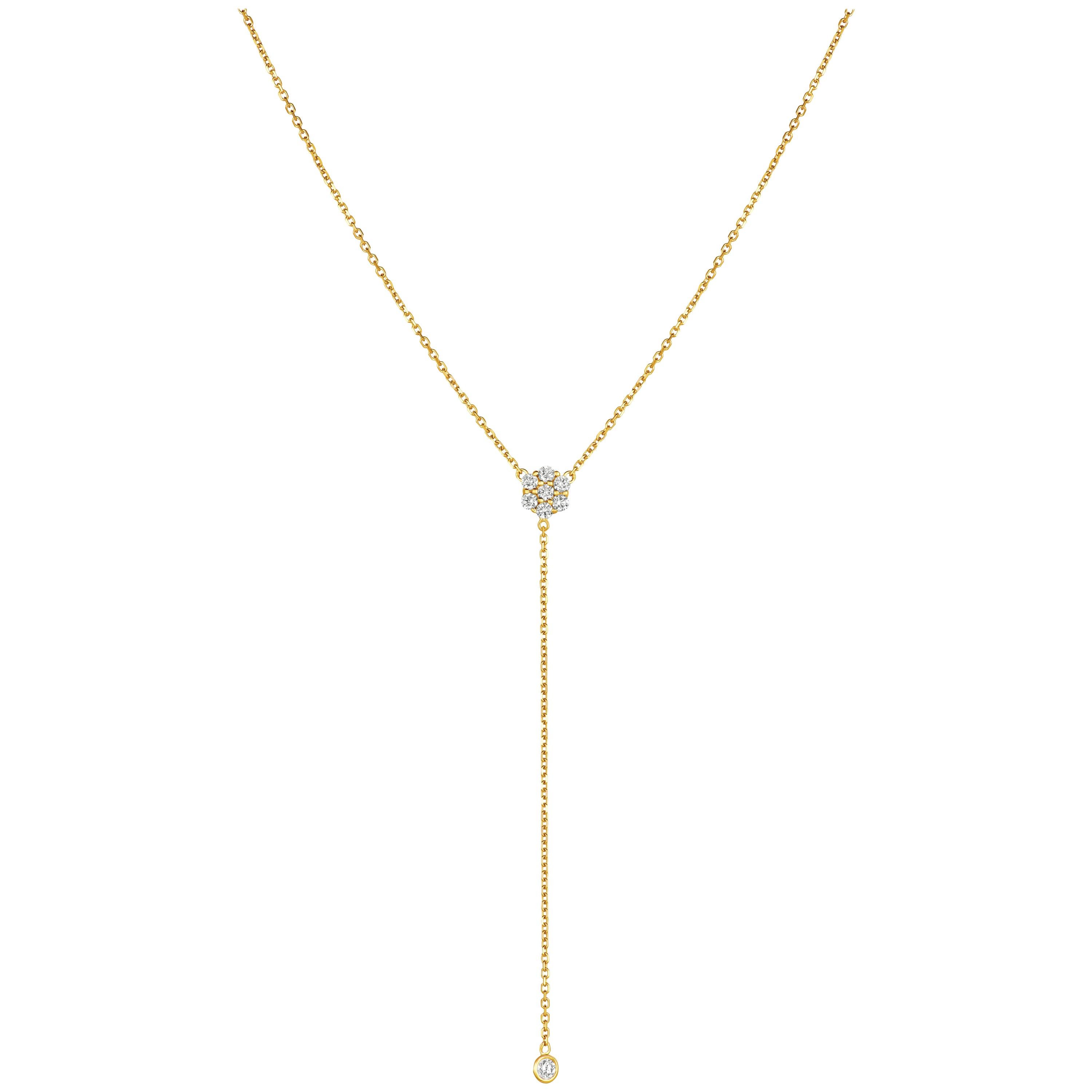 0.75 Carat Diamond Flower Bezel Drop Necklace 14 Karat Yellow Gold For Sale