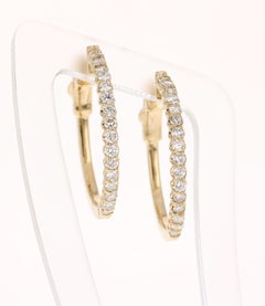0.75 Carat Diamond Hoop Earrings 14 Karat Yellow Gold