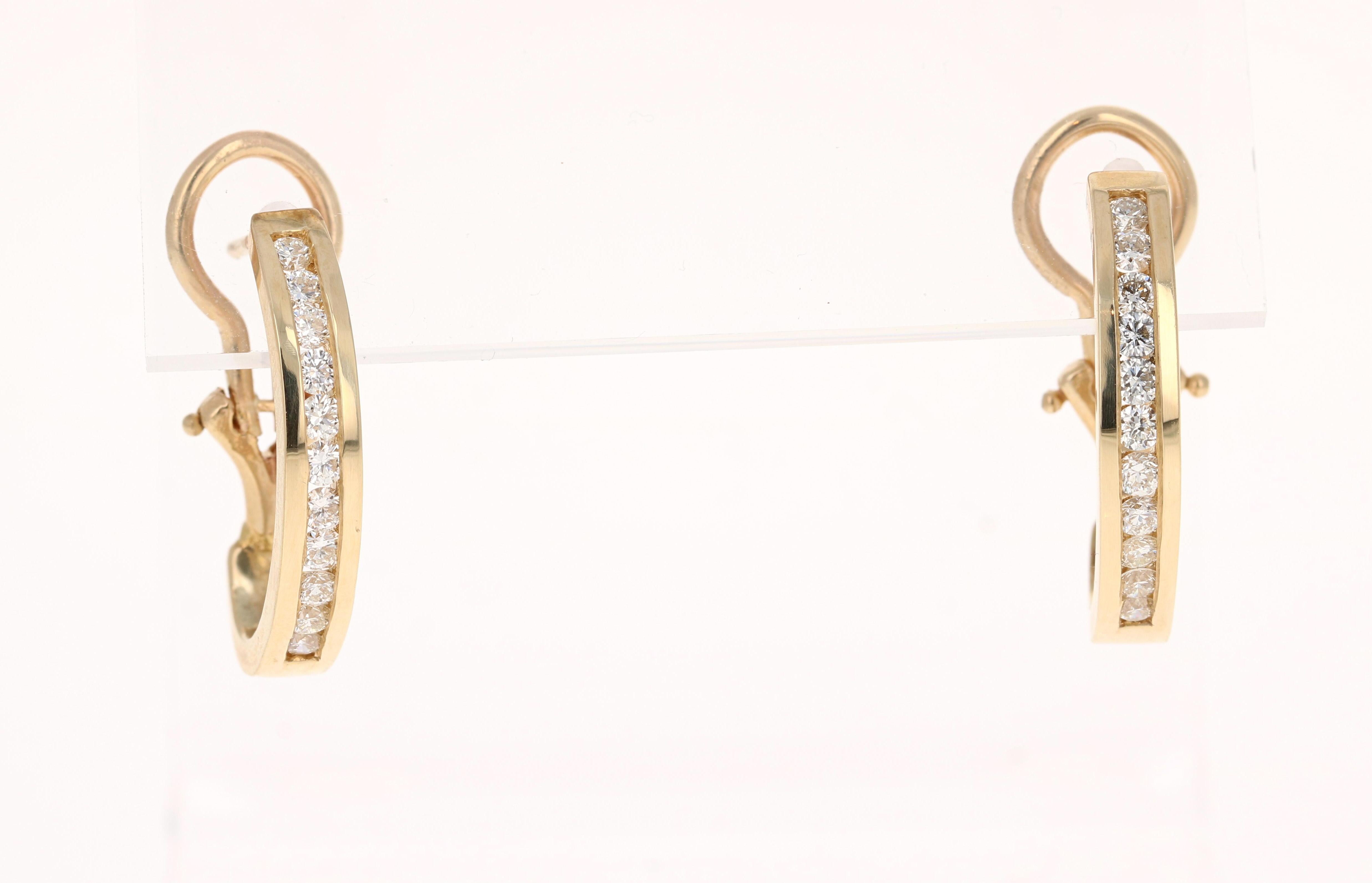 Contemporary 0.75 Carat Diamond Hoop Earrings 14 Karat Yellow Gold For Sale