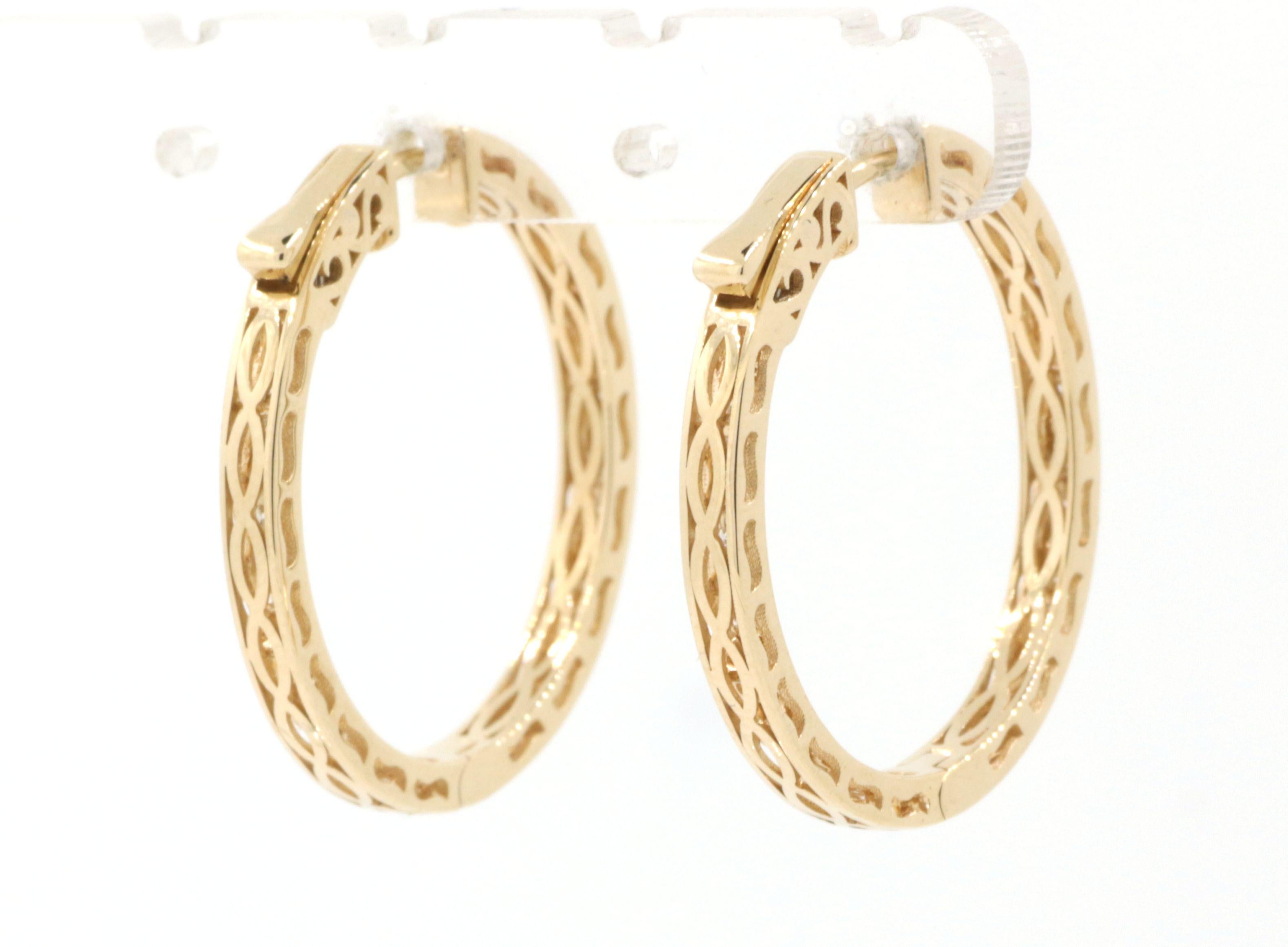 Contemporary 0.75 Carat Diamond Hoop Earrings in 14 Karat Yellow Gold