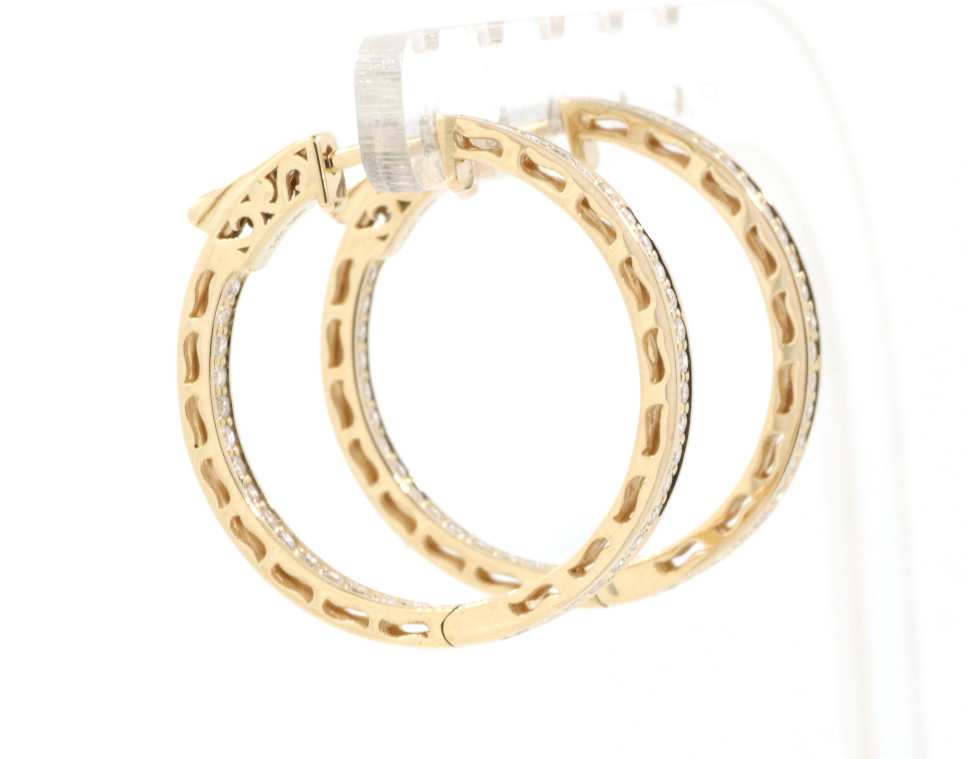 Round Cut 0.75 Carat Diamond Hoop Earrings in 14 Karat Yellow Gold