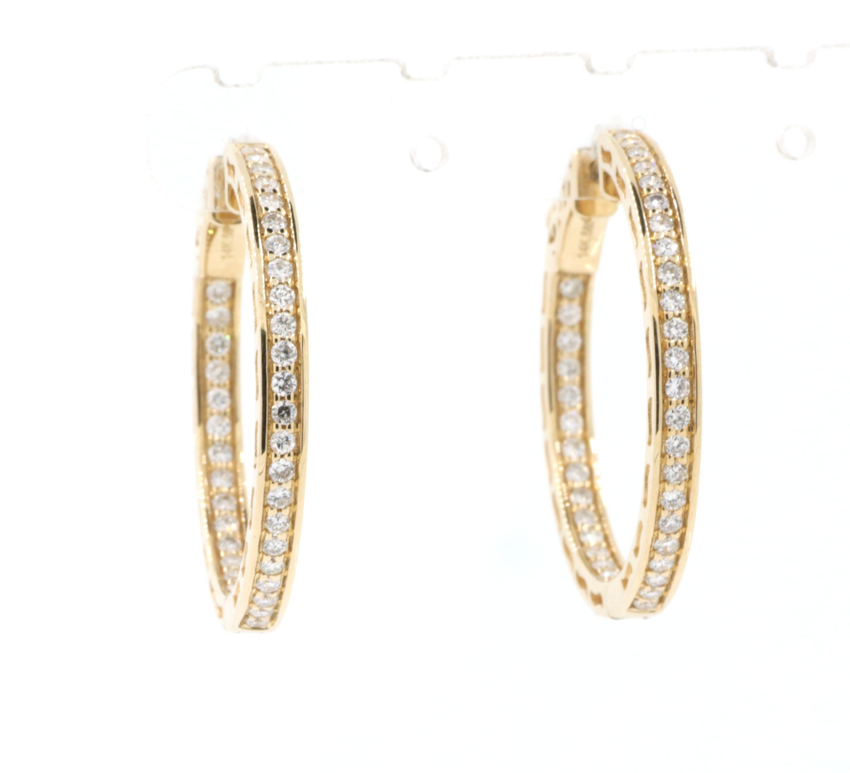 Women's 0.75 Carat Diamond Hoop Earrings in 14 Karat Yellow Gold