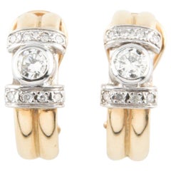 0.75 Carat Diamond Huggie Earrings in Yellow Gold with Rhodium Accents