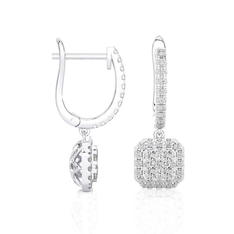 Modern 0.75 Carat Diamond Moonlight Cushion Cluster Earring in 14K White Gold For Sale