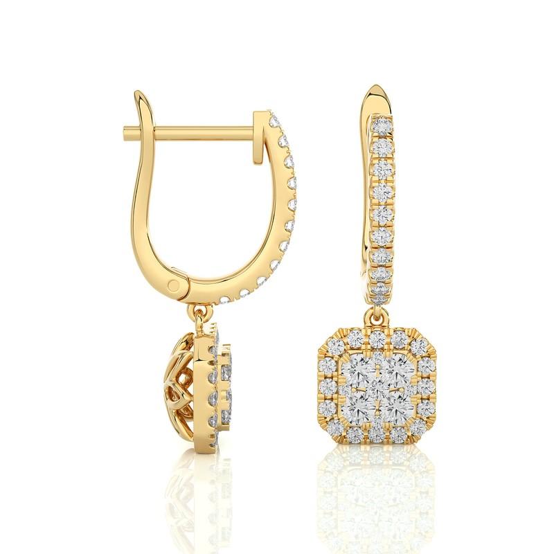 Modern 0.75 Carat Diamond Moonlight Cushion Cluster Earring in 14K Yellow Gold For Sale