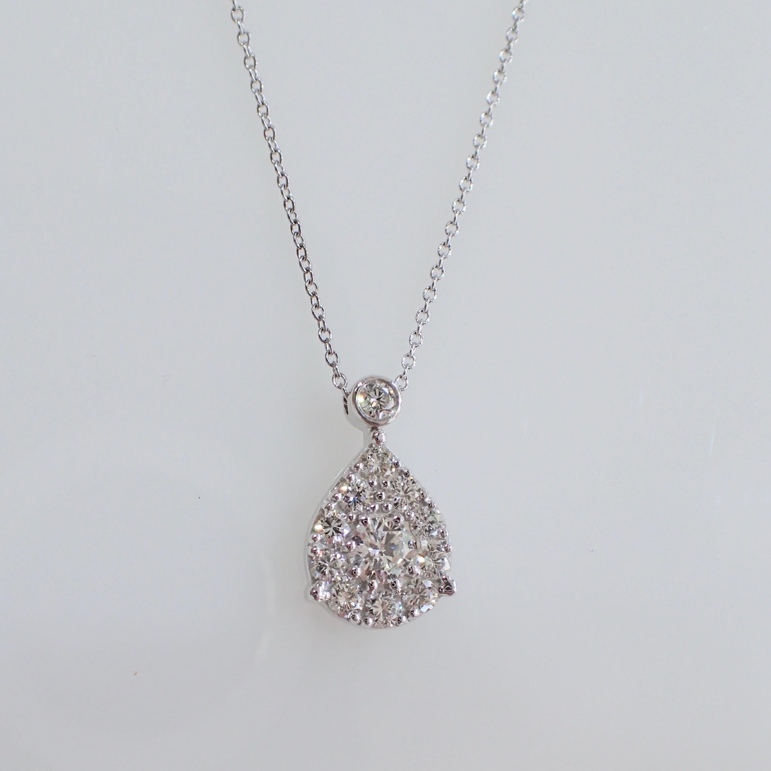 Contemporary 0.75 Carat Diamond Necklace, 14 Karat White Gold Drop Pendant on a Cable Chain