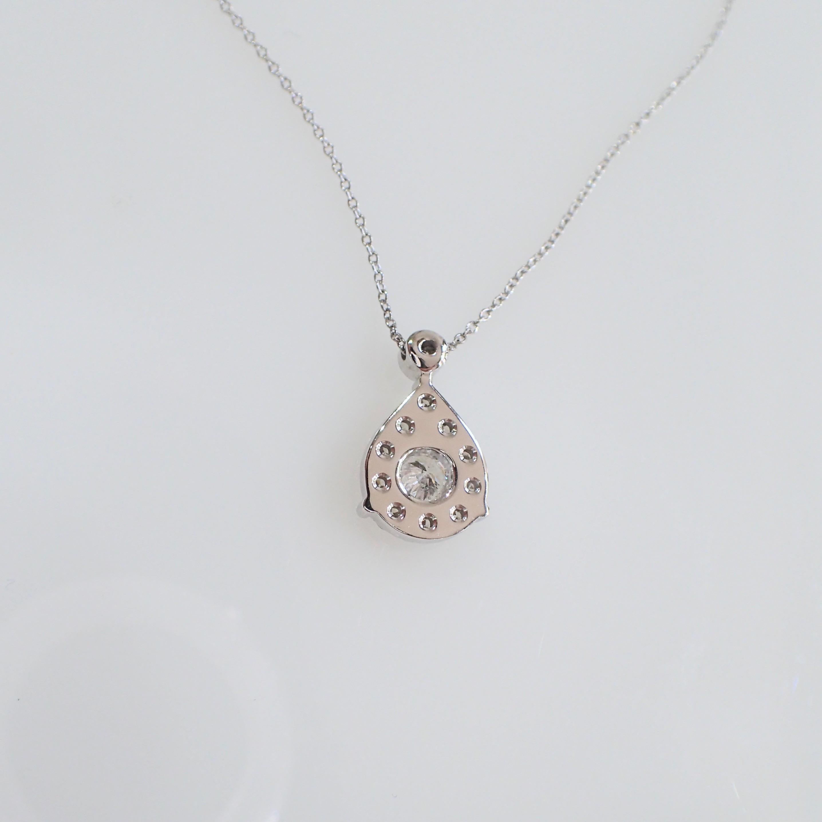 Round Cut 0.75 Carat Diamond Necklace, 14 Karat White Gold Drop Pendant on a Cable Chain