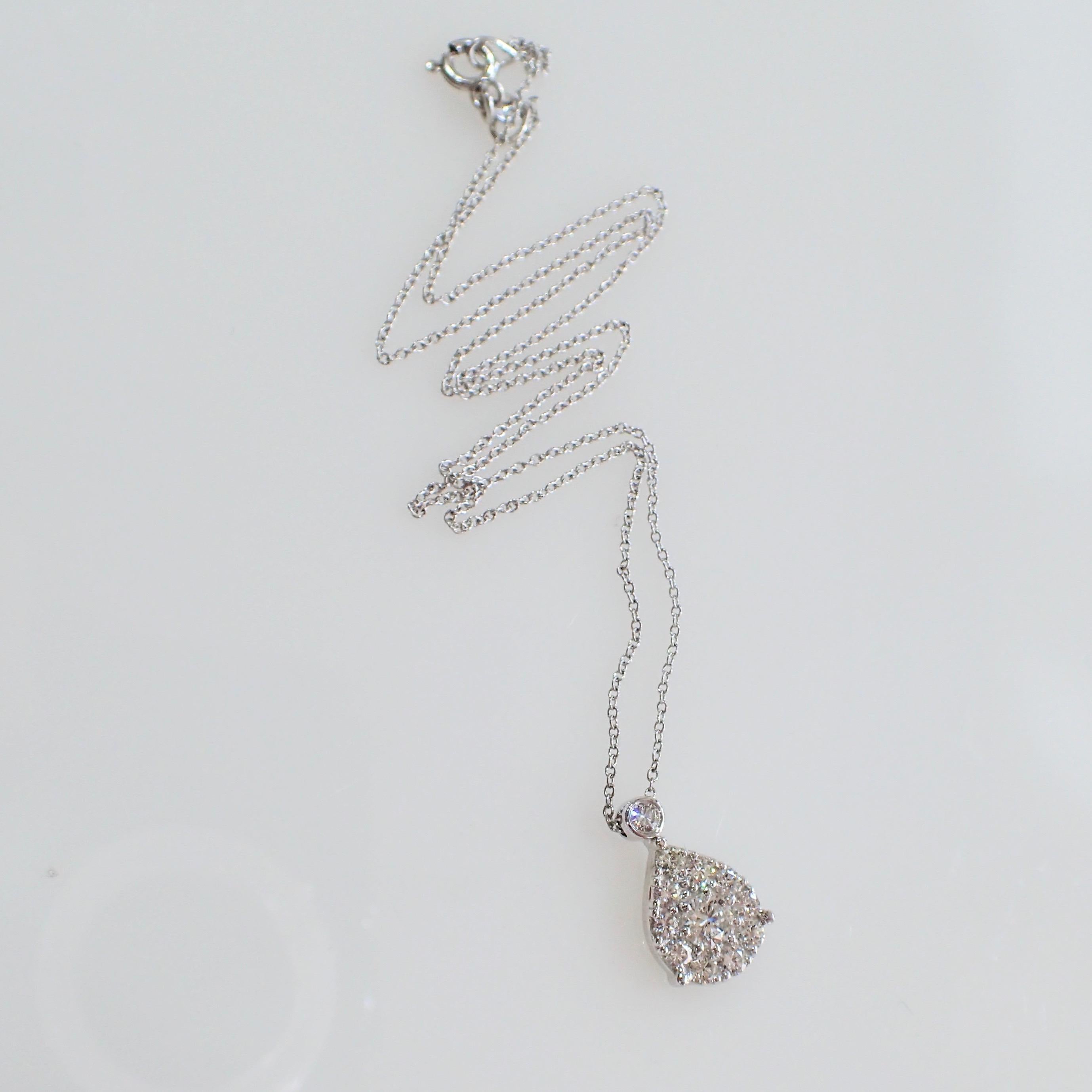 0.75 Carat Diamond Necklace, 14 Karat White Gold Drop Pendant on a Cable Chain In New Condition In Coral Gables, FL