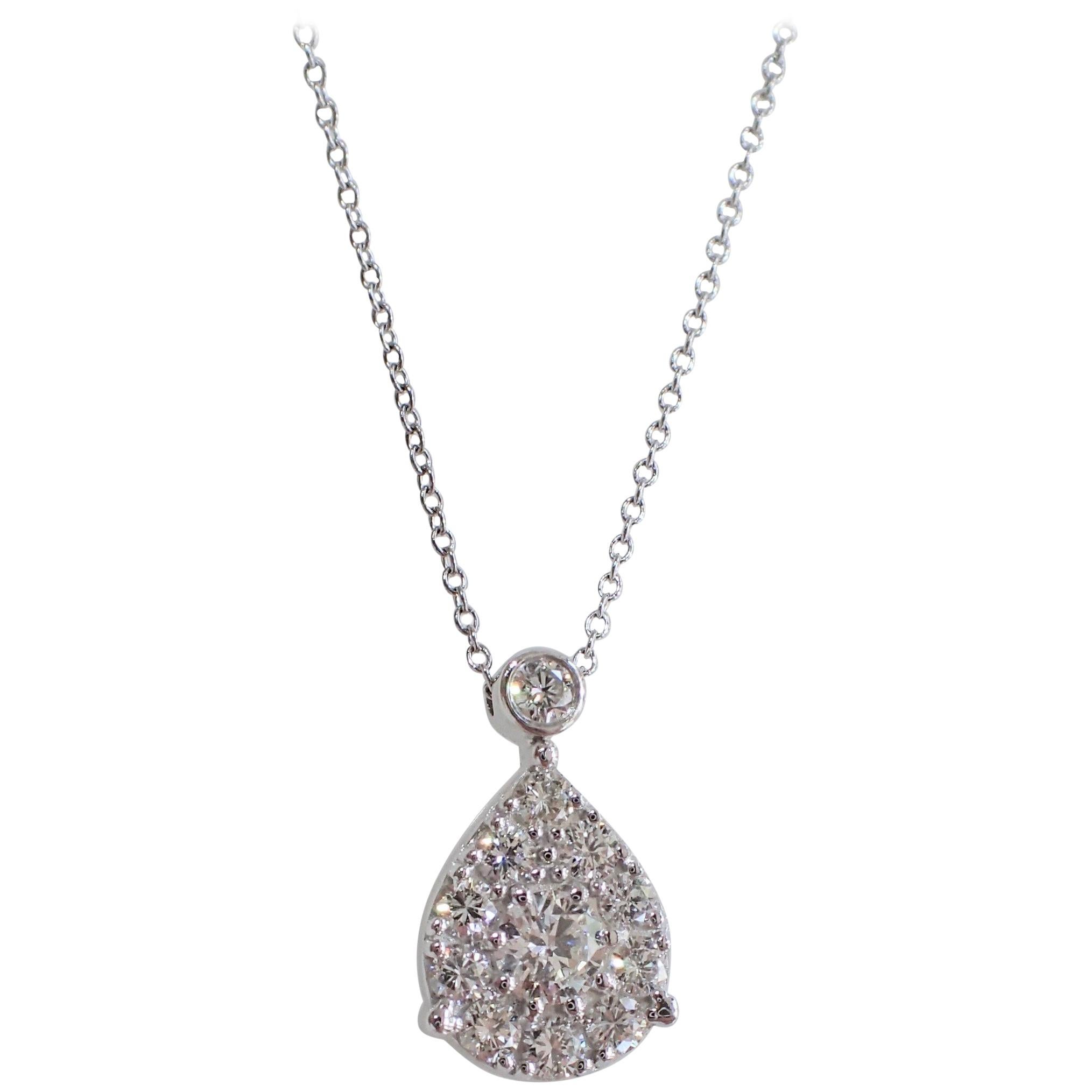 0.75 Carat Diamond Necklace, 14 Karat White Gold Drop Pendant on a Cable Chain