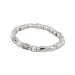 0.75 Carat Diamond Pearl Open Cuff Bangle Bracelet 18 Karat in Stock