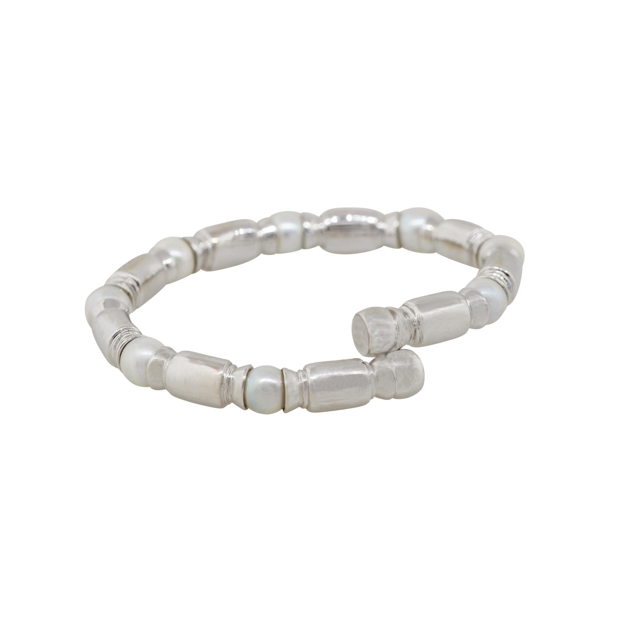 Bracelet manchette ouvert en or 18 carats avec perles et diamants de 0,75 carat, en stock Unisexe en vente