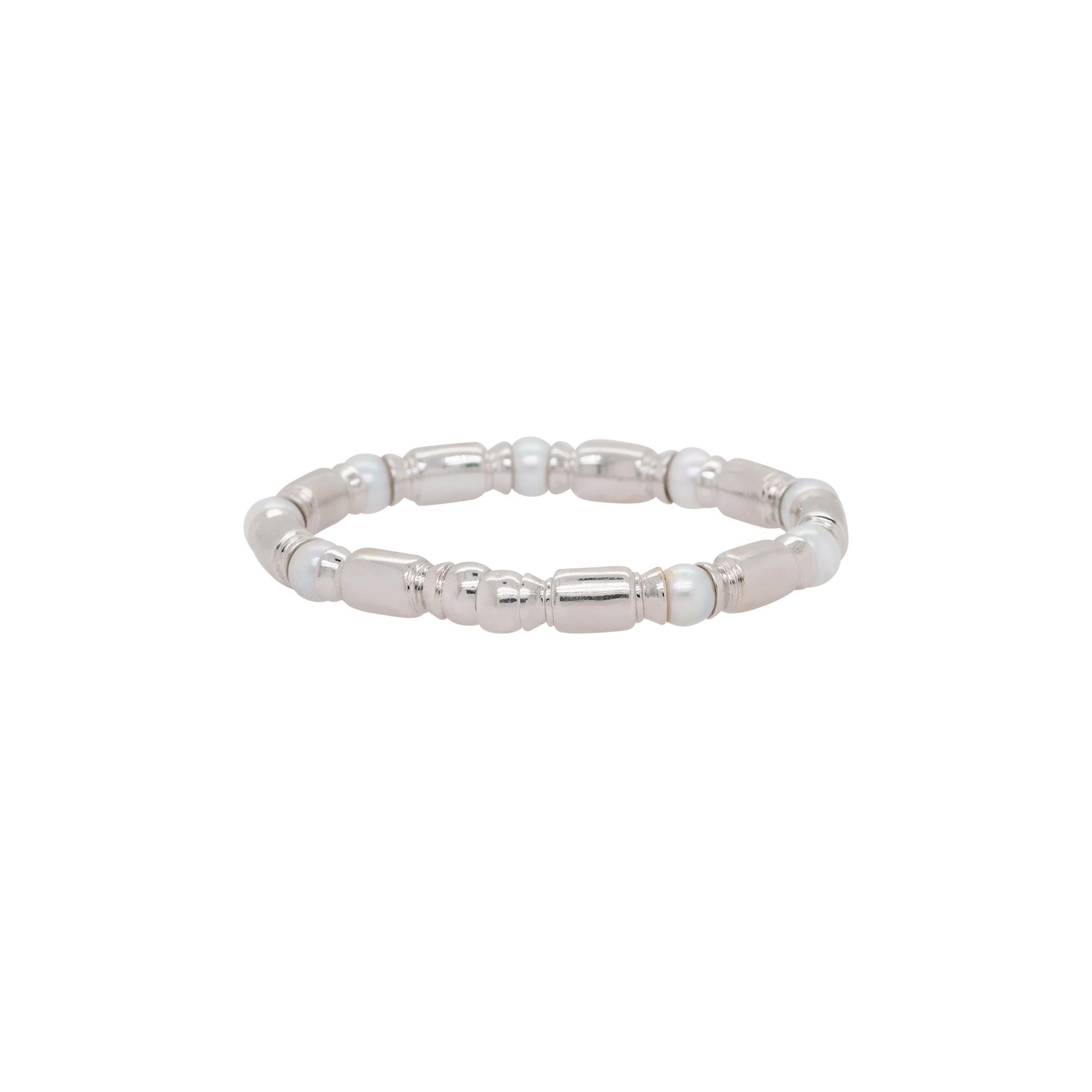 0.75 Carat Diamond & Pearl Open Cuff Bracelet 18 Karat in Stock en venta 3